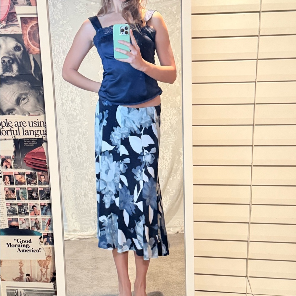 Navy Floral Midi Skirt